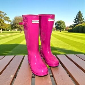 Hunter Girls Youth Tall Pink Rain Boots with Reflectors Size 4